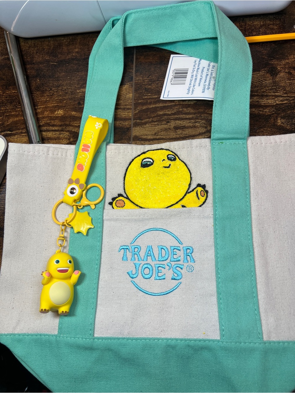 Trader Joe's Tote Bag with custom Nailong painted and embroidered with Charm